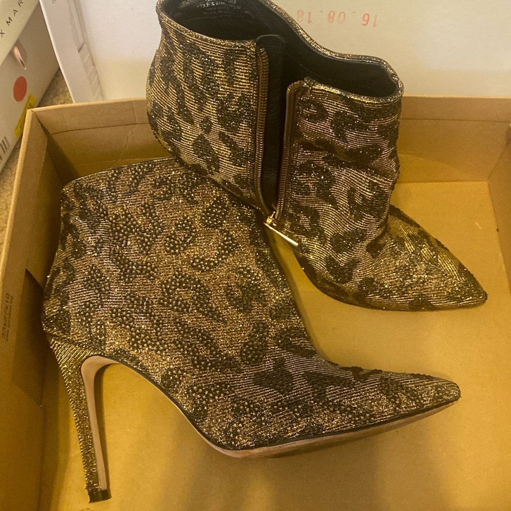 Gold & black leopard glitter heeled booties